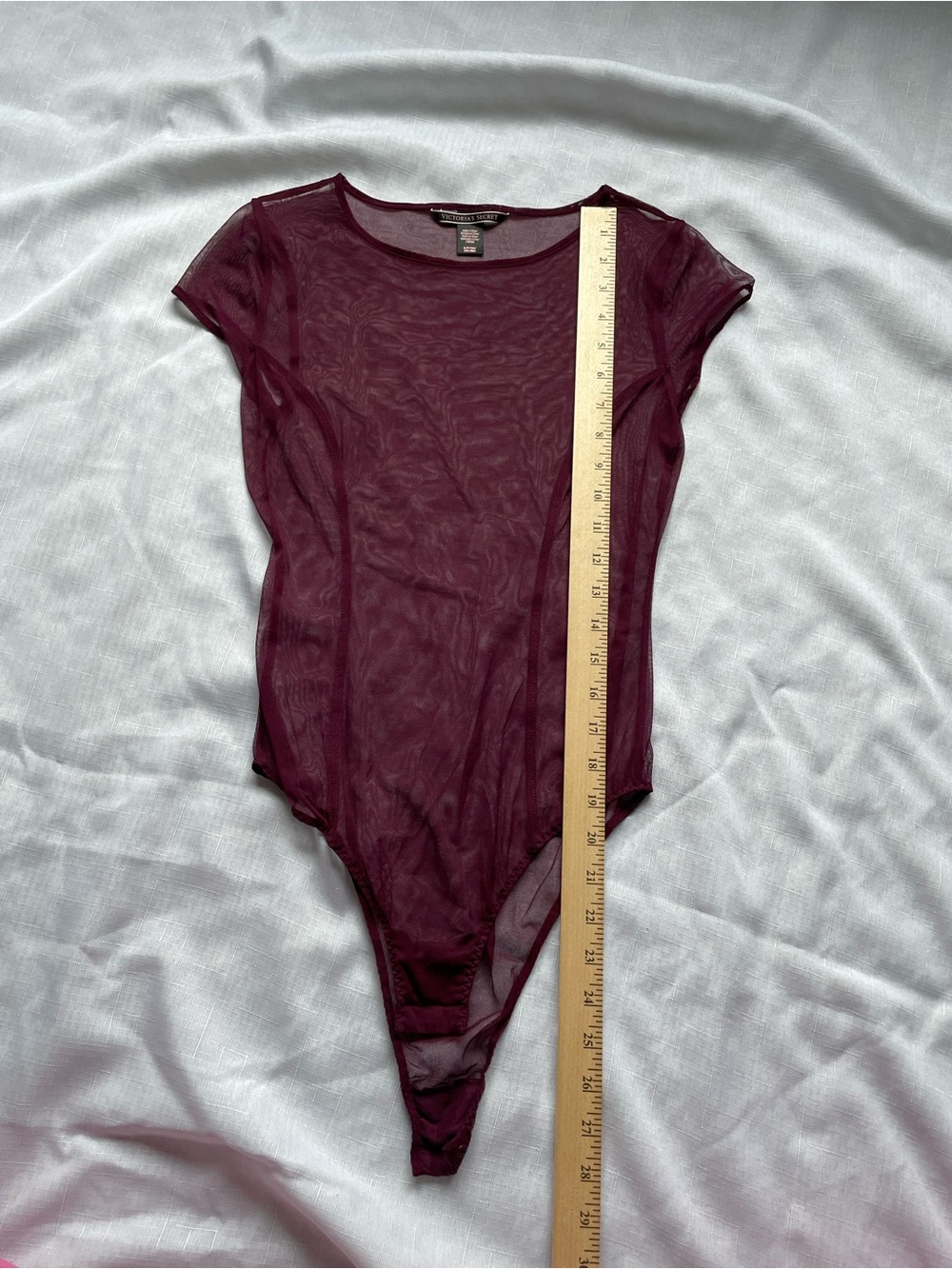 Victoria's Secret Sheer Burgundy Mesh Thong Bodysuit